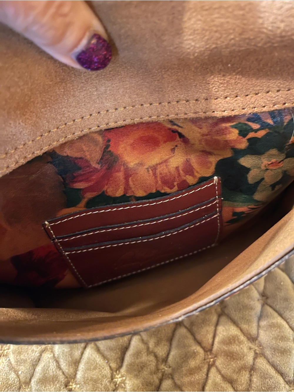 Patricia Nash Burnt Orange Floral Leather Crossbody with Buckle Detail - Picture 2 of 11